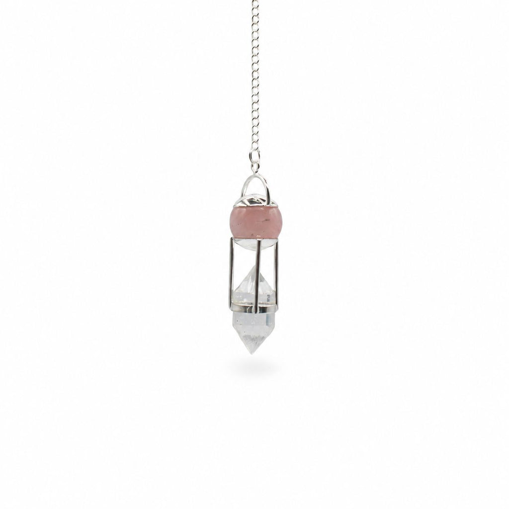 Pendule Double Pouvoir en quartz rose et cristal de roche