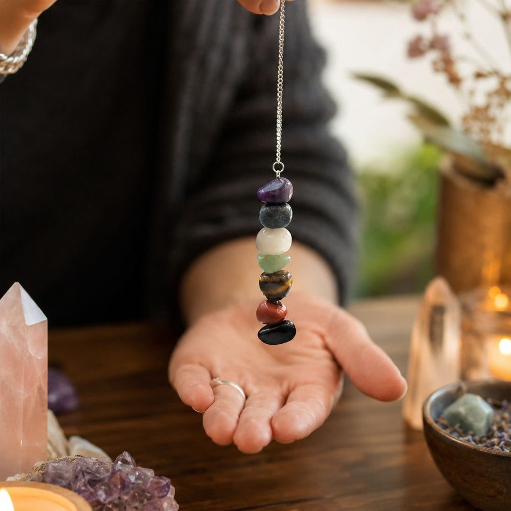Pendule 7 chakras en pierres naturelles polies