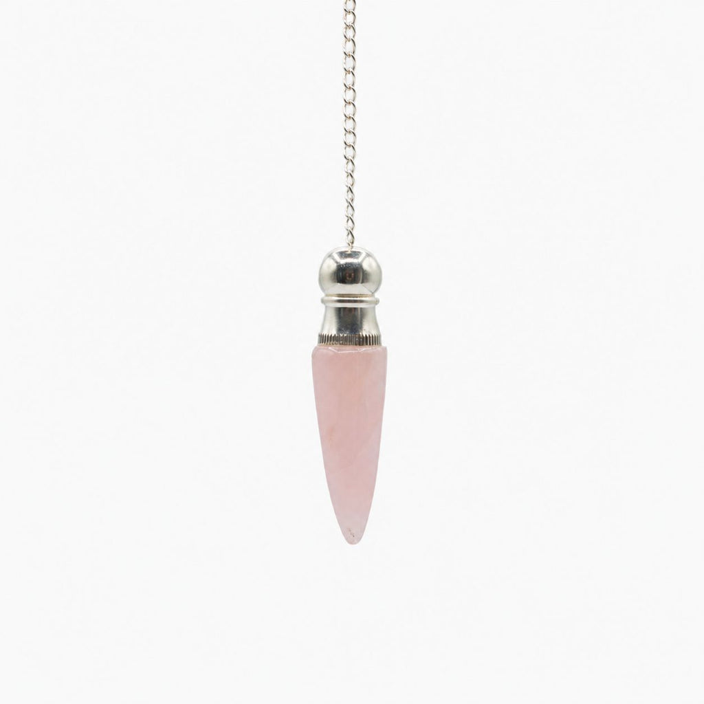 Pendule de radiesthésie en quartz rose avec compartiment secret