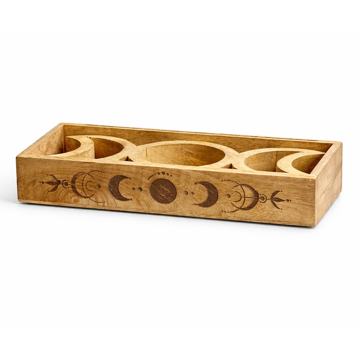 Plateau de tarot phases de lune avec porte-cartes en bois