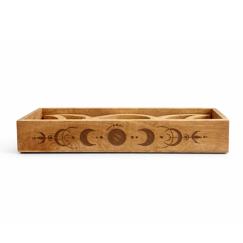 Plateau de tarot phases de lune avec porte-cartes en bois