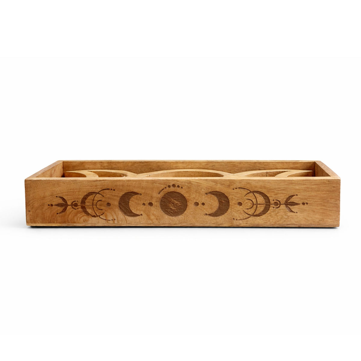 Plateau de tarot phases de lune avec porte-cartes en bois