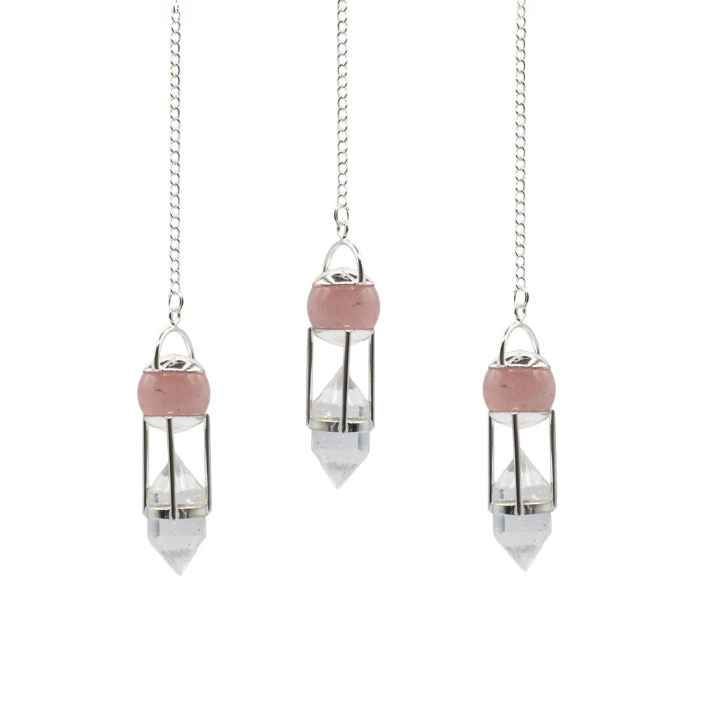 Pendule Double Pouvoir en quartz rose et cristal de roche