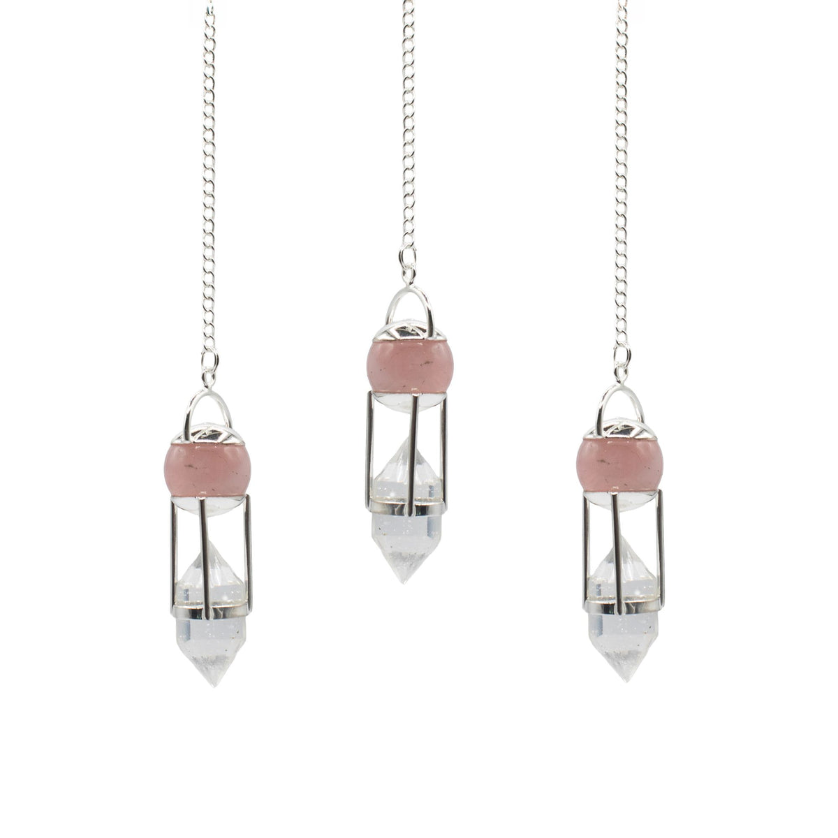 Pendule Double Pouvoir en quartz rose et cristal de roche