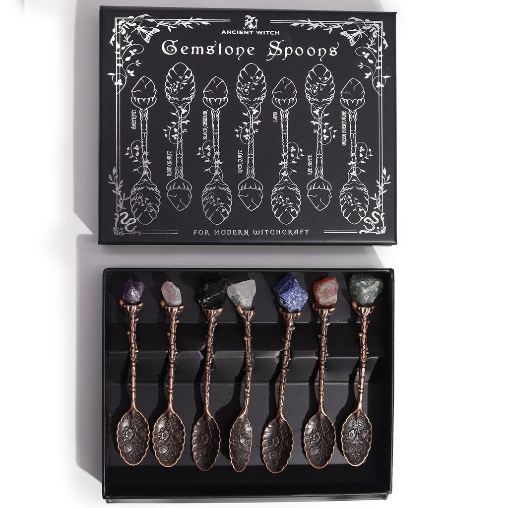 Set de 7 cuillères décoratives de sorcière – finition bronze