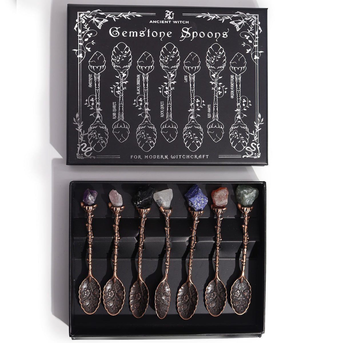 Set de 7 cuillères décoratives de sorcière – finition bronze