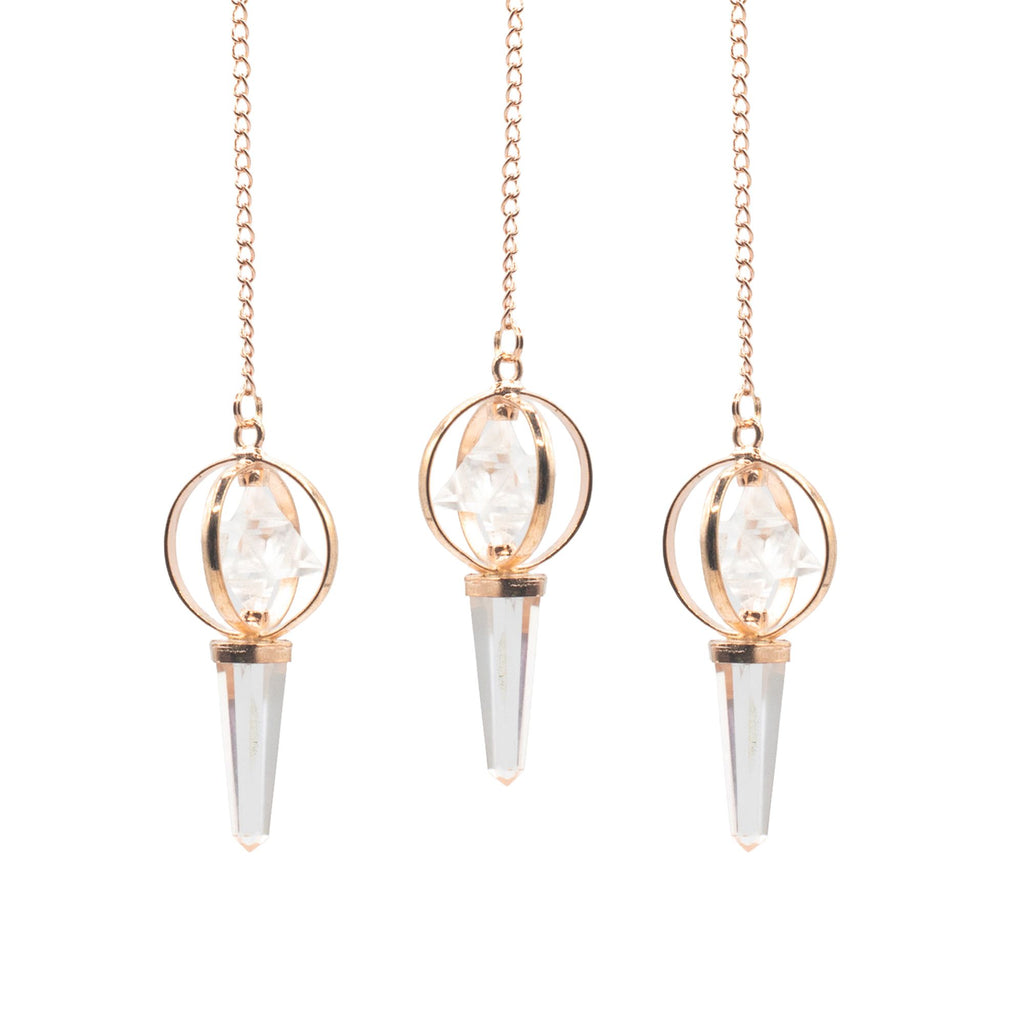 Pendule Stellar Gateway en cristal de roche et Merkaba cuivrée