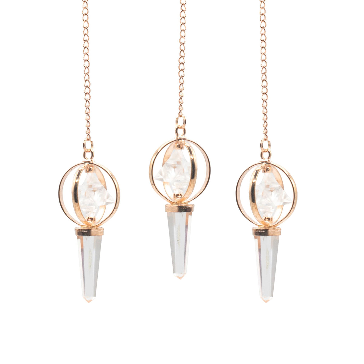 Pendule Stellar Gateway en cristal de roche et Merkaba cuivrée