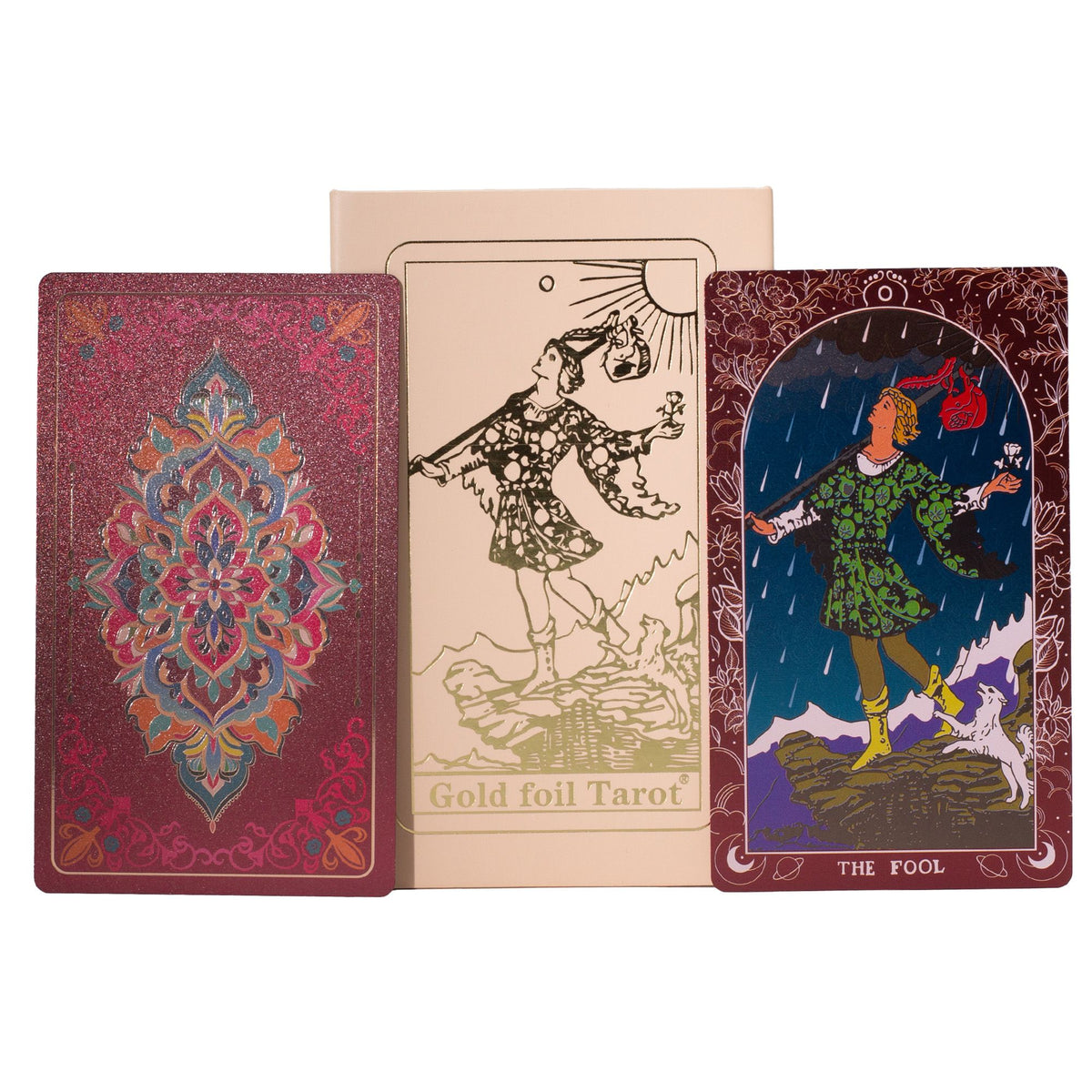 Coffret tarot rose à dorures rubis avec livret